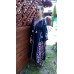 Boho Style Ukrainian Embroidered Maxi Broad Dress Navy with White/Mauve Embroidery